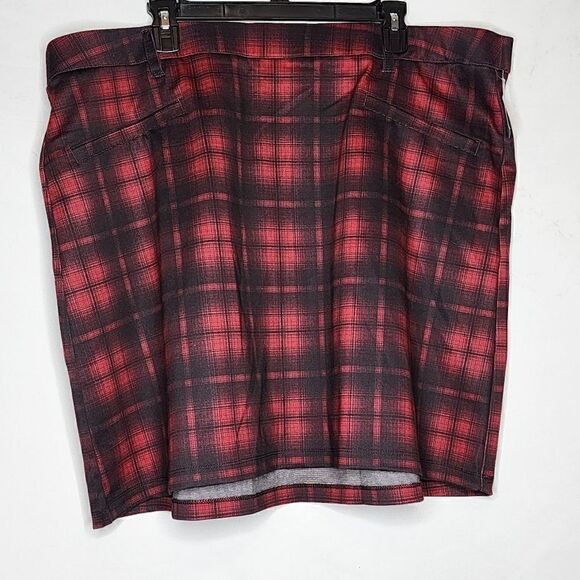 4X Plussize Red Buffalo Plaid Mini Skirt High Rise Pockets Belt loops Stretch Kn - Picture 2 of 13